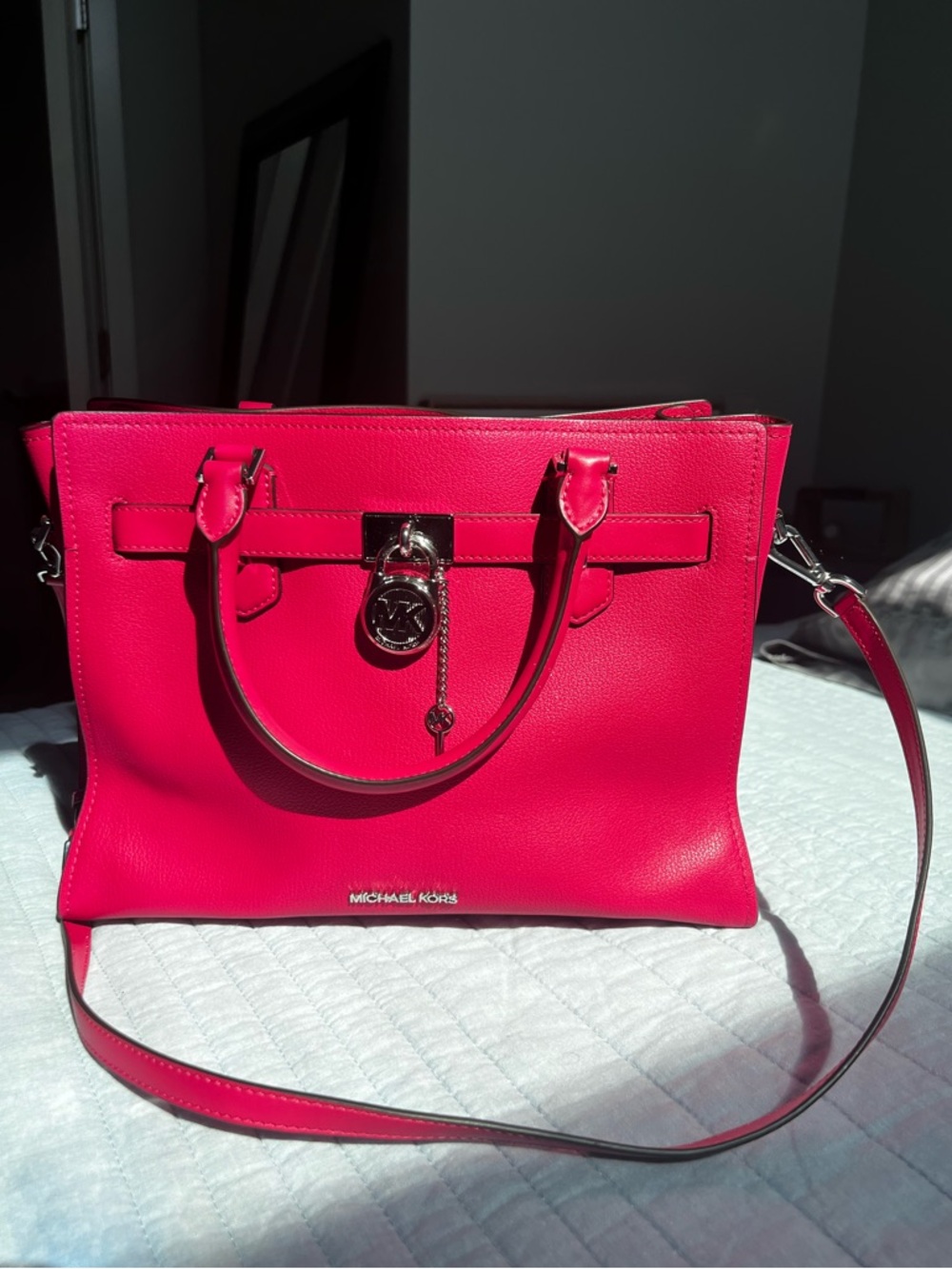 Michael Kors Hot Pink Leather bag with Removable Strap